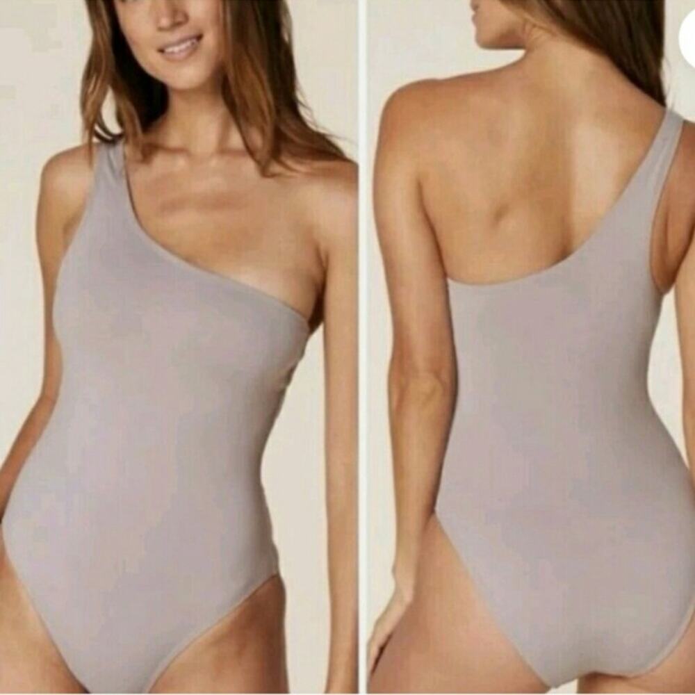 Andie The Nantucket One Piece One Shoulder Swim Bathing Suit Stone Size L New